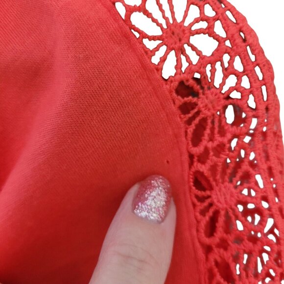New York Laundry Top Womens Size M Orange Red Crochet Shoulder 3/4 Sleeve - Picture 5 of 9